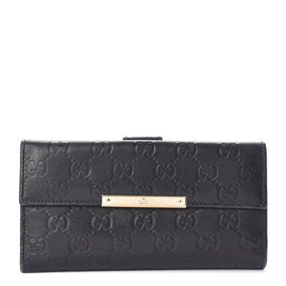 Gucci Guccissima Margaux Calfskin Metal Bar Continental Flap Wallet Black 1 of 5