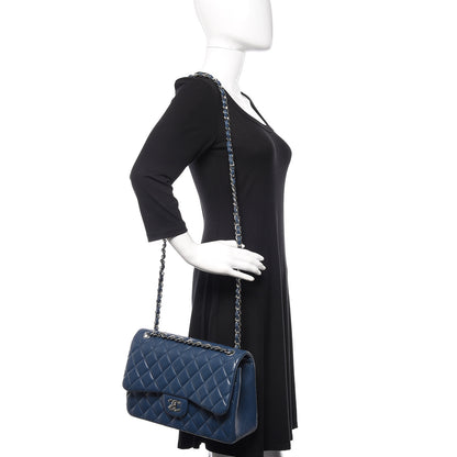 Chanel Lambskin Quilted Jumbo Double Flap Light Blue 2 of 12