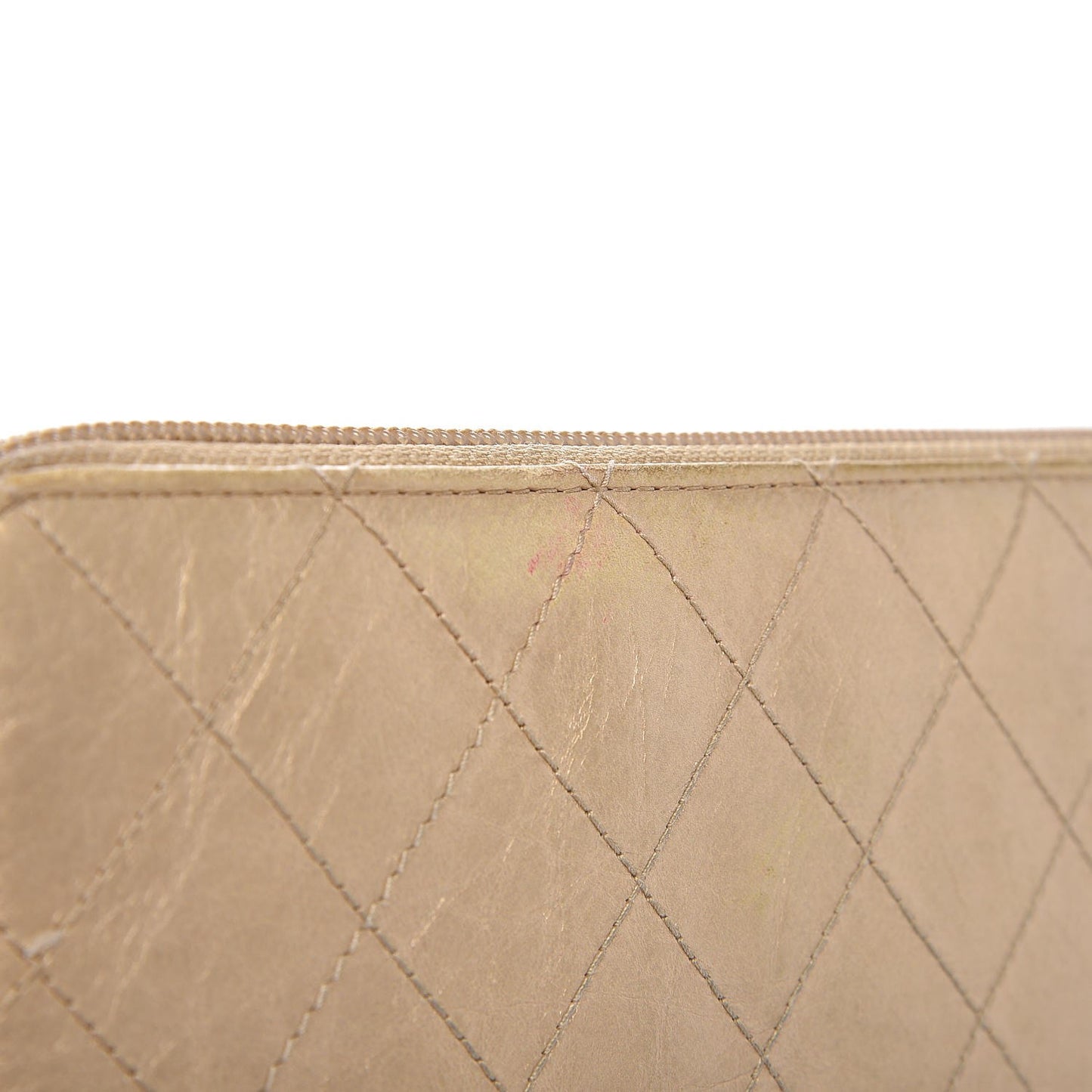 Metallic Aged Calfskin Quilted Palette Large Zip Around Organizer Wallet Gold