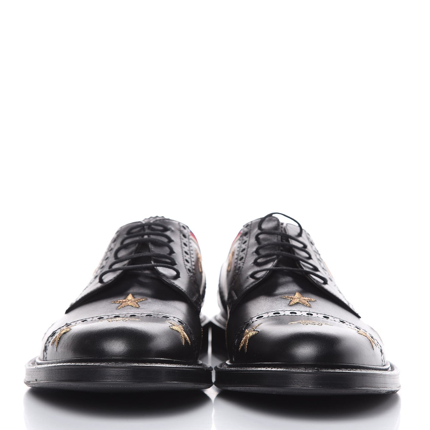 Calfskin Bee Star Embroidered Mens Captoe Derby Loafers 7 Black