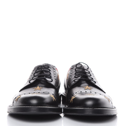 Gucci Calfskin Bee Star Embroidered Mens Captoe Derby Loafers 7 Black 2 of 10