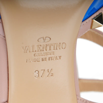 Valentino Garavani Patent Rockstud Ankle Strap Low Heel Pumps 37.5 Blue Poudre 6 of 7