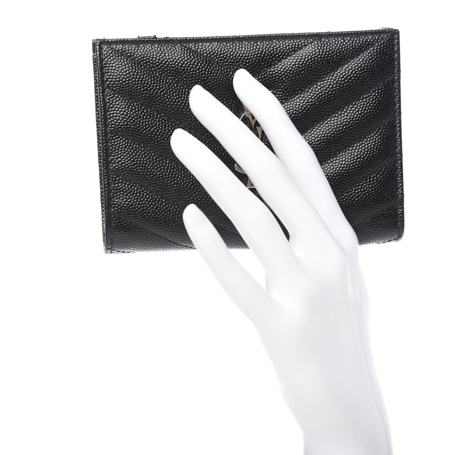 Saint Laurent Grain De Poudre Matelasse Chevron Monogram Zipped Two-Part Wallet Black 2 of 9