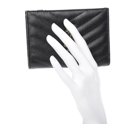 Saint Laurent Grain De Poudre Matelasse Chevron Monogram Zipped Two-Part Wallet Black 2 of 9