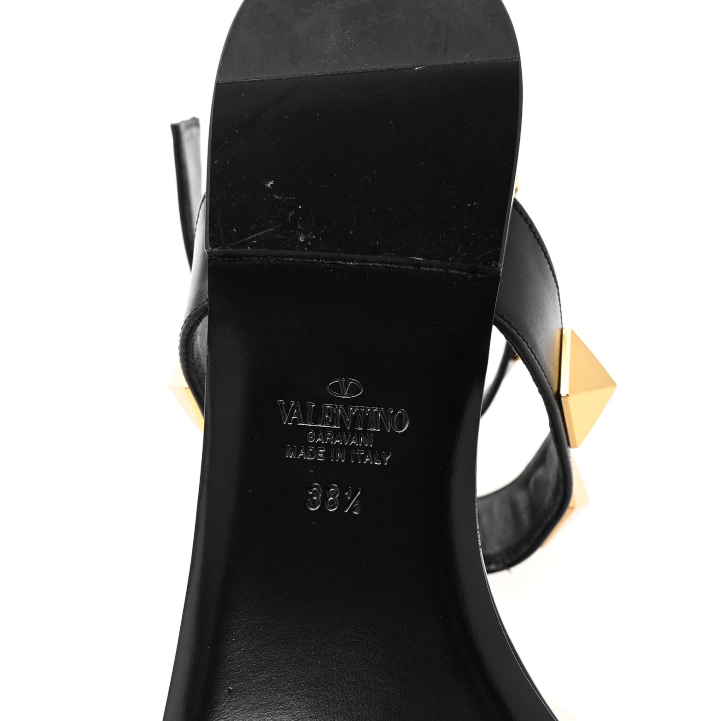 Calfskin Roman Stud Ankle Strap Flat Sandals 38.5 Black
