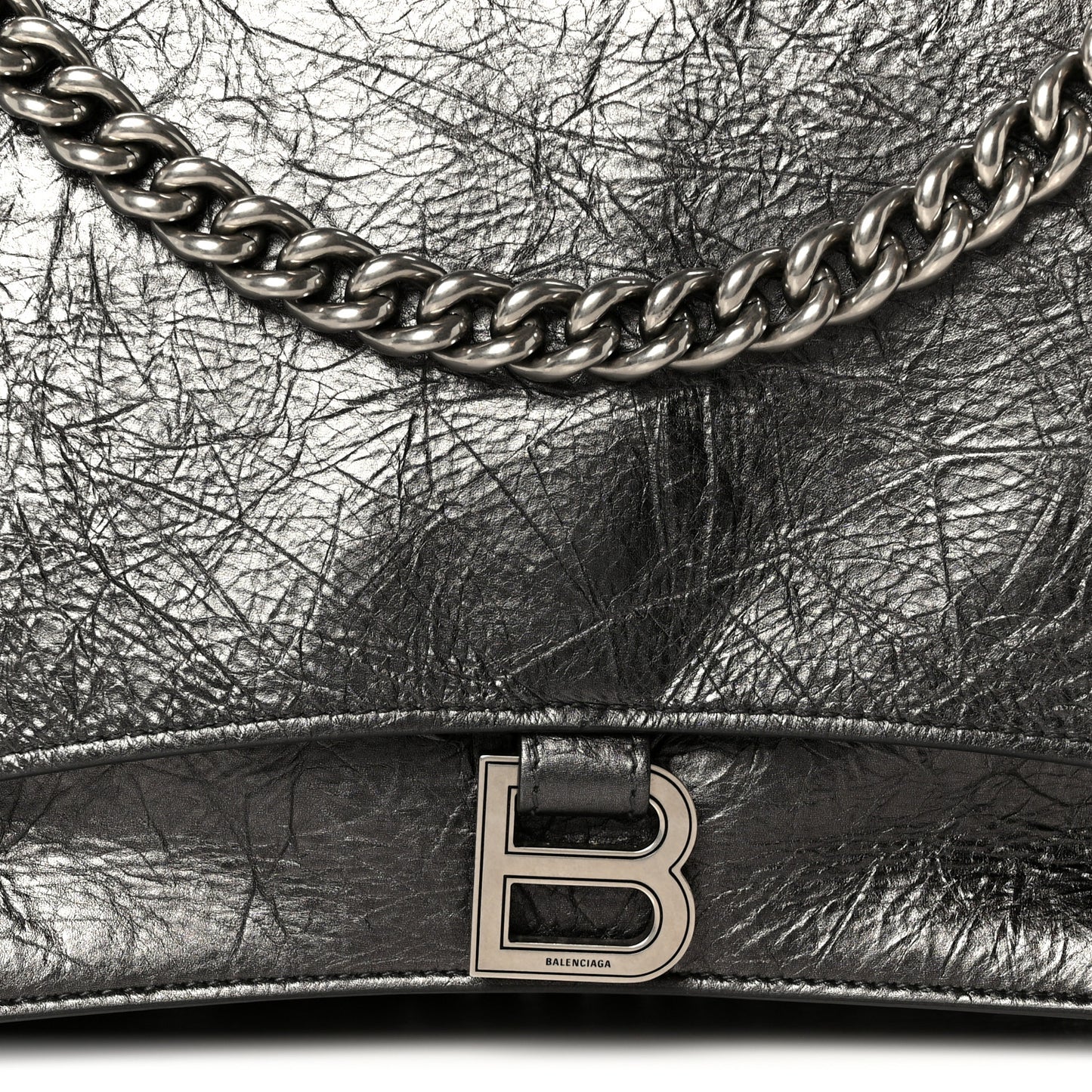 Metallic Crushed Calfskin Large Crush Chain Bag Steel Grey