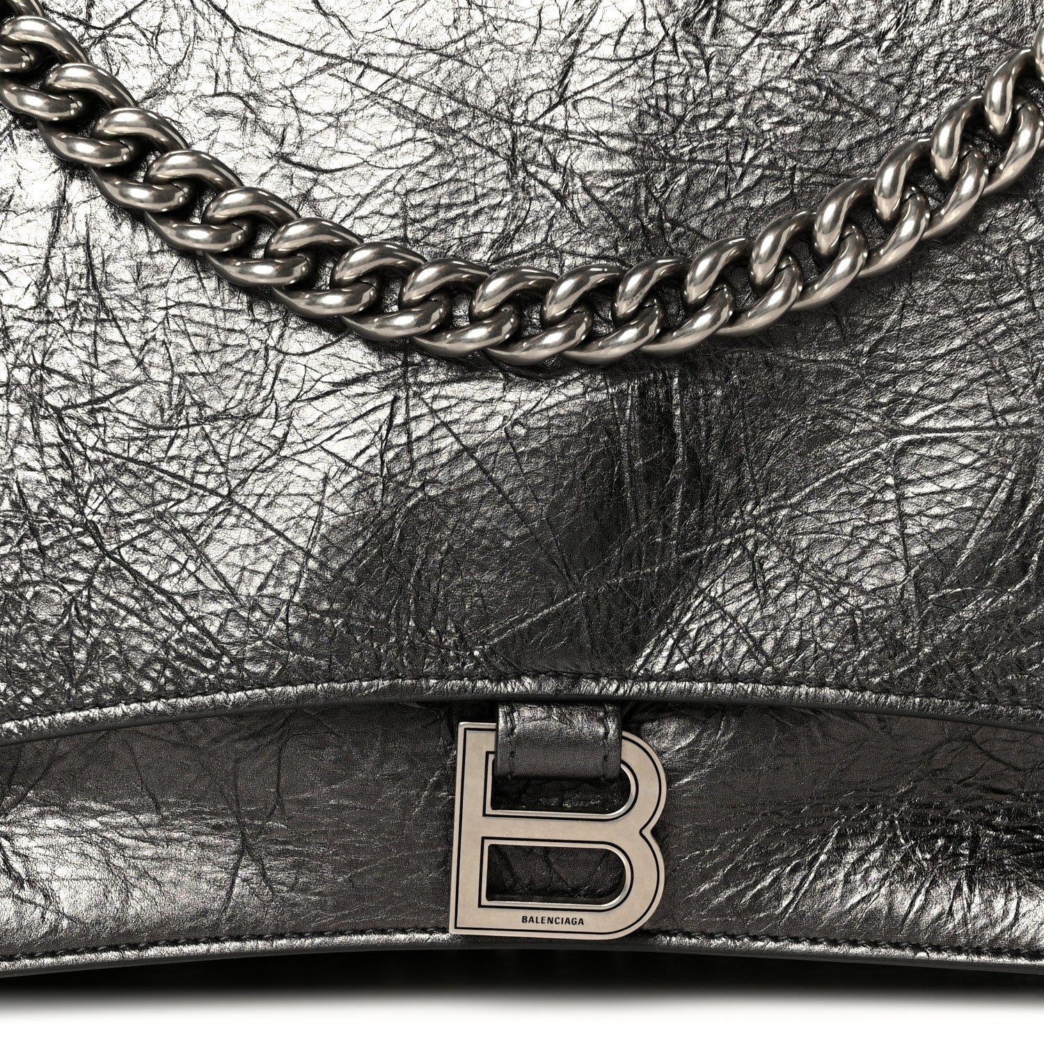 Balenciaga Metallic Crushed Calfskin Large Crush Chain Bag Steel Grey 9 of 11
