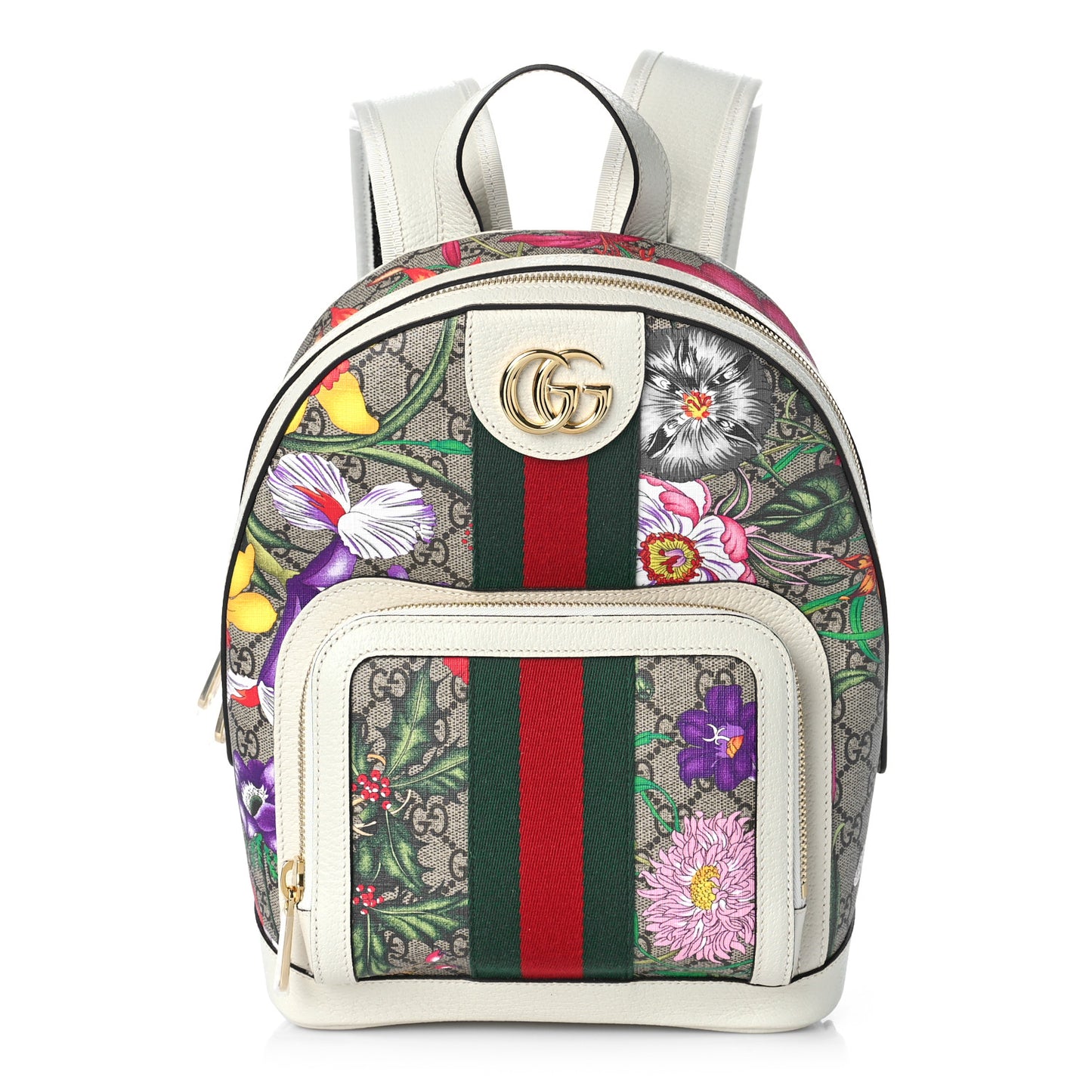 GG Supreme Monogram Flora Web Small Ophidia Day Backpack White