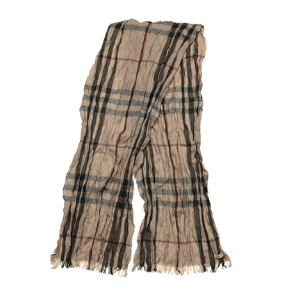 Burberry Wool Silk Giant Check Lightweight Scarf Camel 2 of 5