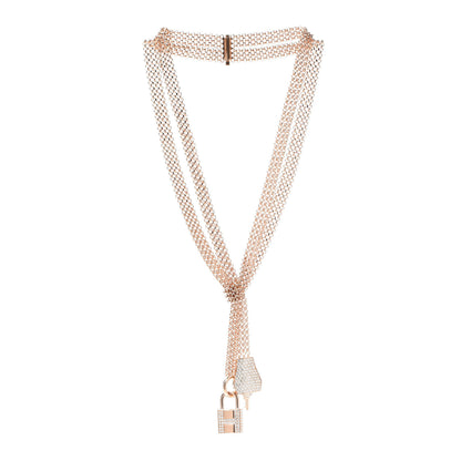 Hermes 18K Rose Gold Pave Diamond GM Kelly Clochette Necklace ST 3 of 7