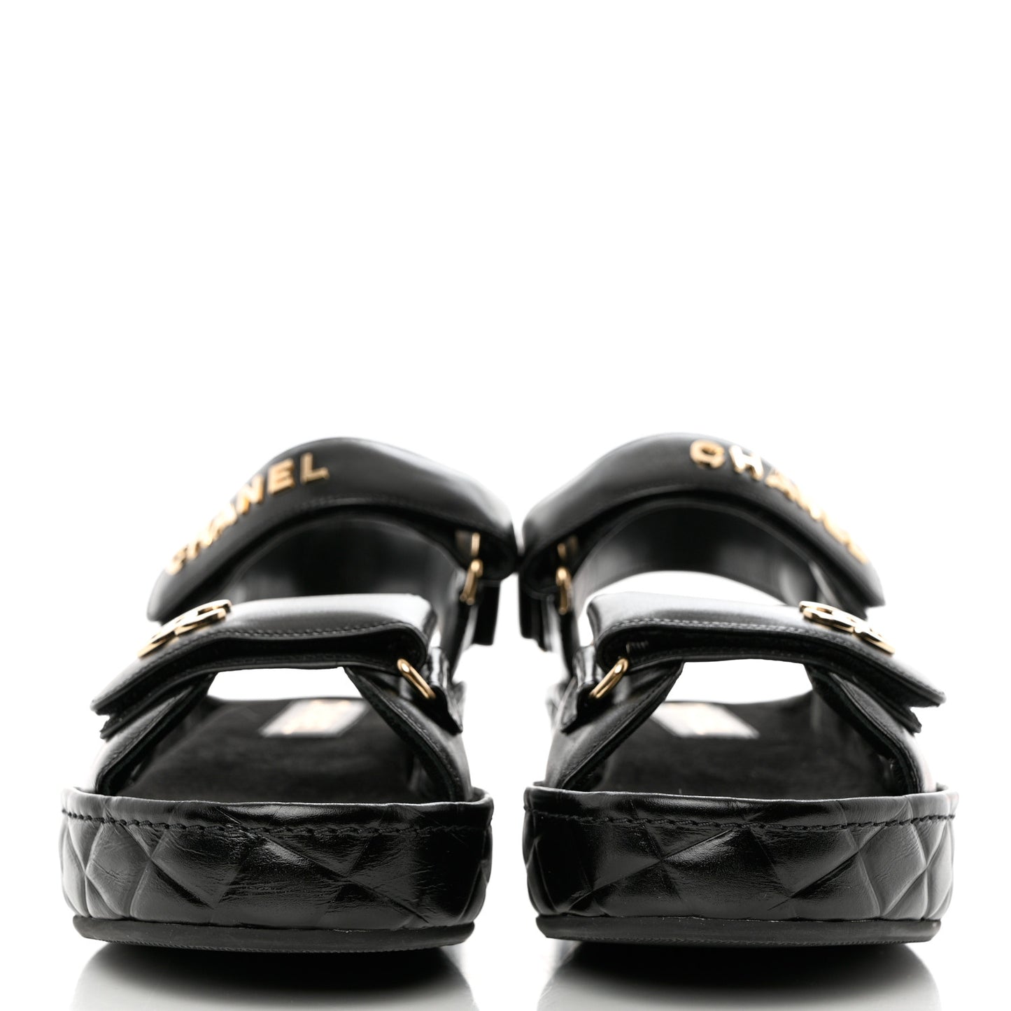Shiny Calfskin Logo Platform Sandals 39 Black