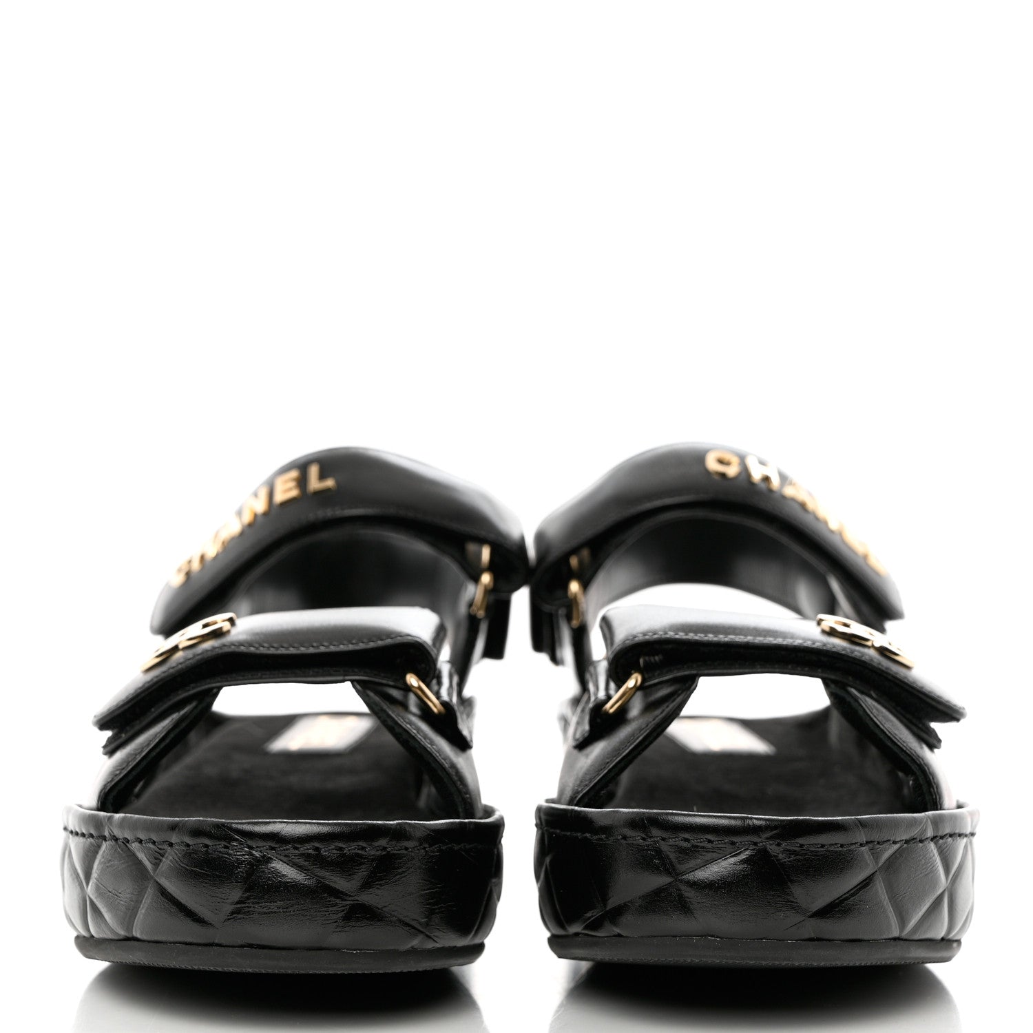 Chanel Shiny Calfskin Logo Platform Sandals 39 Black 2 of 14