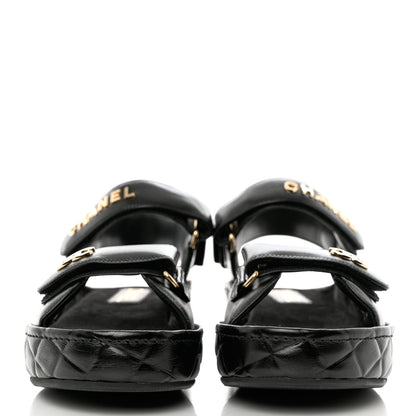 Chanel Shiny Calfskin Logo Platform Sandals 39 Black 2 of 14