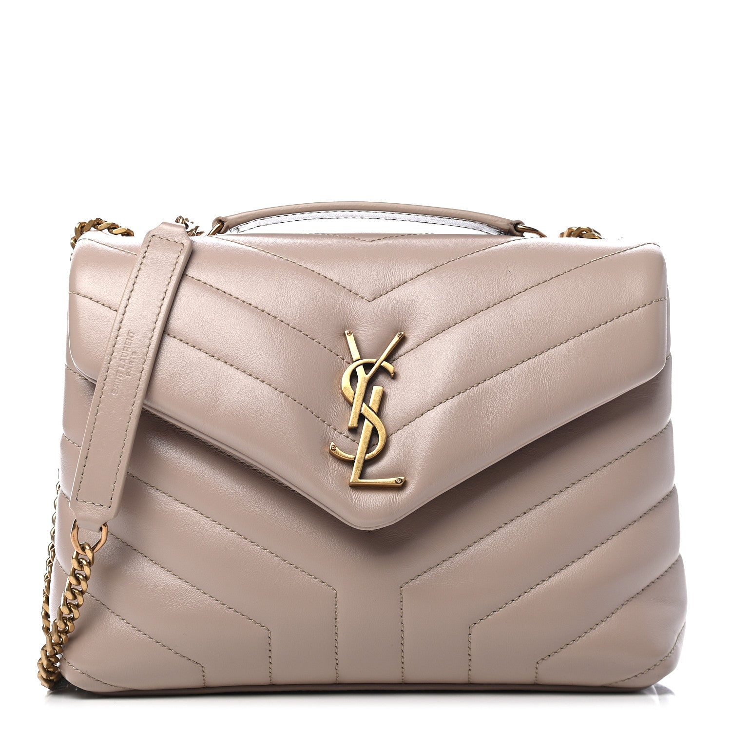 Saint Laurent Calfskin Y Quilted Monogram Small Loulou Chain Satchel Light Natural 1 of 9