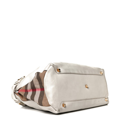 Burberry Calfskin House Check Large Banner Tote White 3 of 8