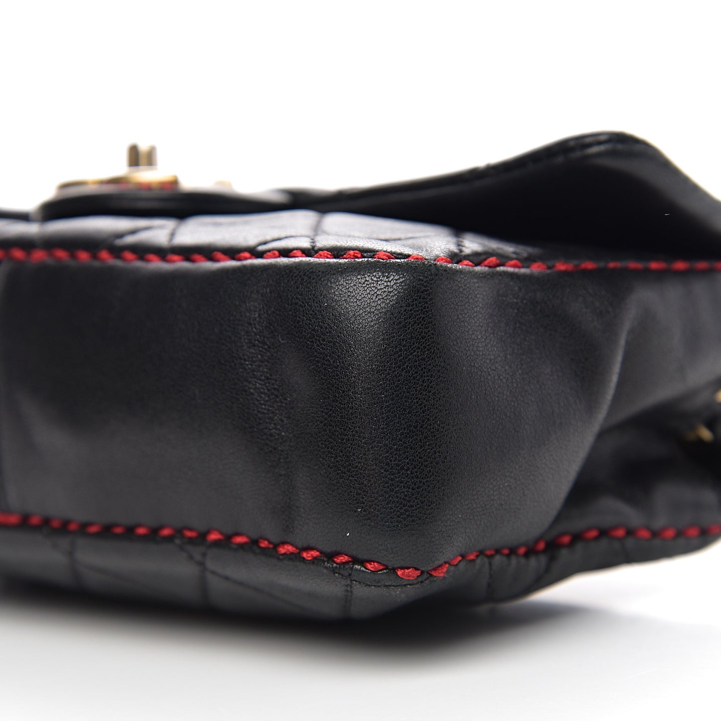 Lambskin Quilted Small Contrast Stitch Flap Black