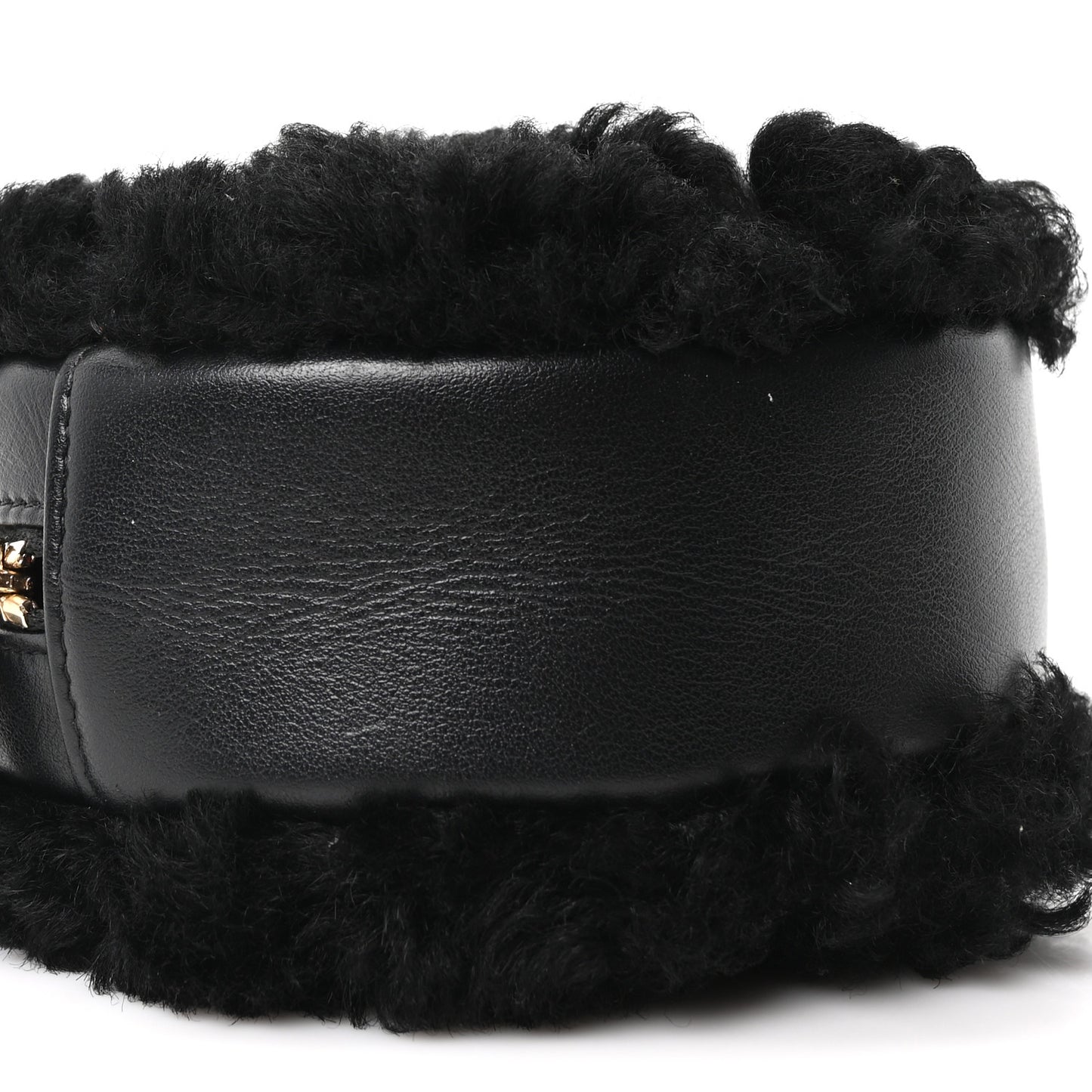Shearling Sheepskin Chanel 19 Round Clutch With Chain Black