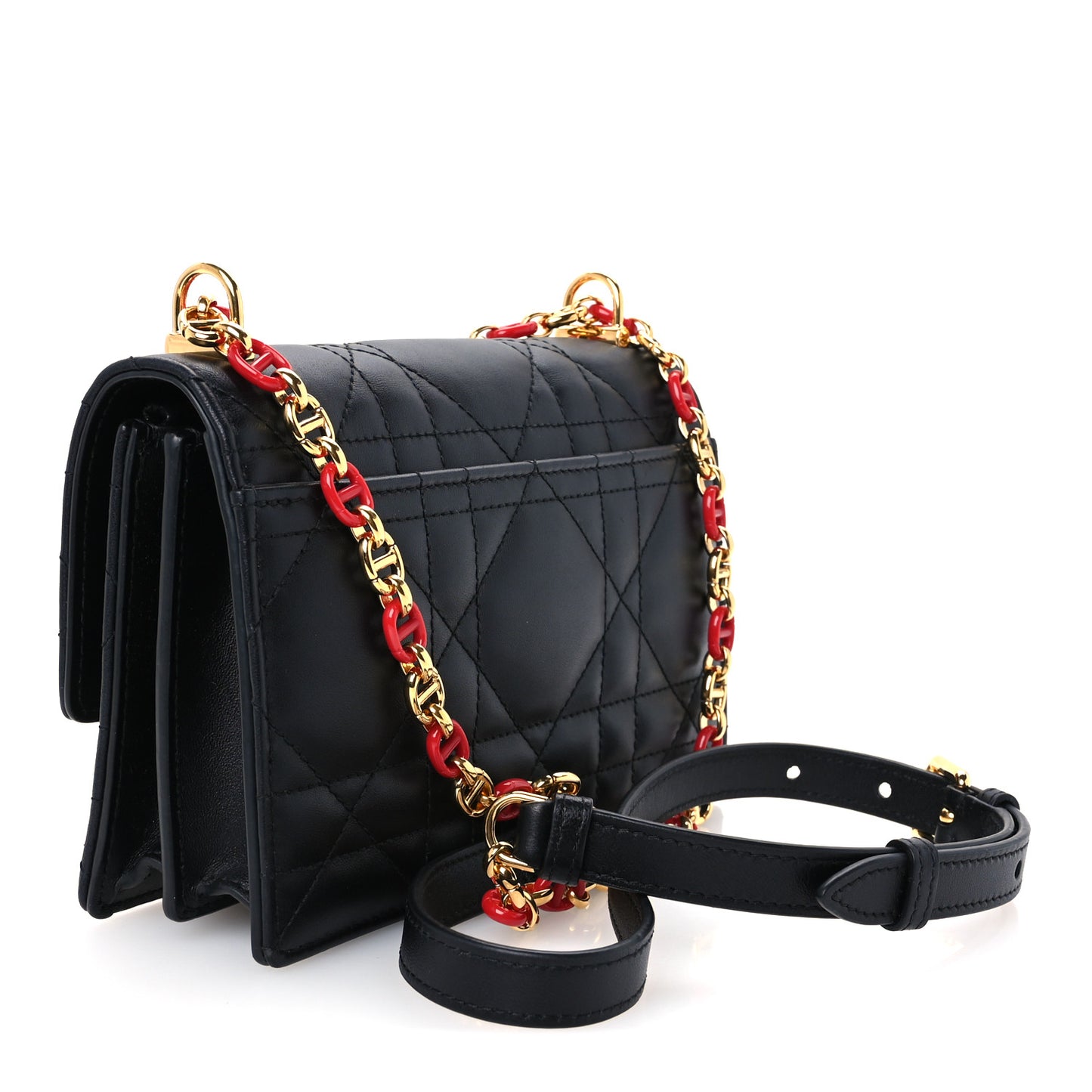 Lambskin Enamel Macrocannage Dioramour Mini Miss Caro Bag Black Red