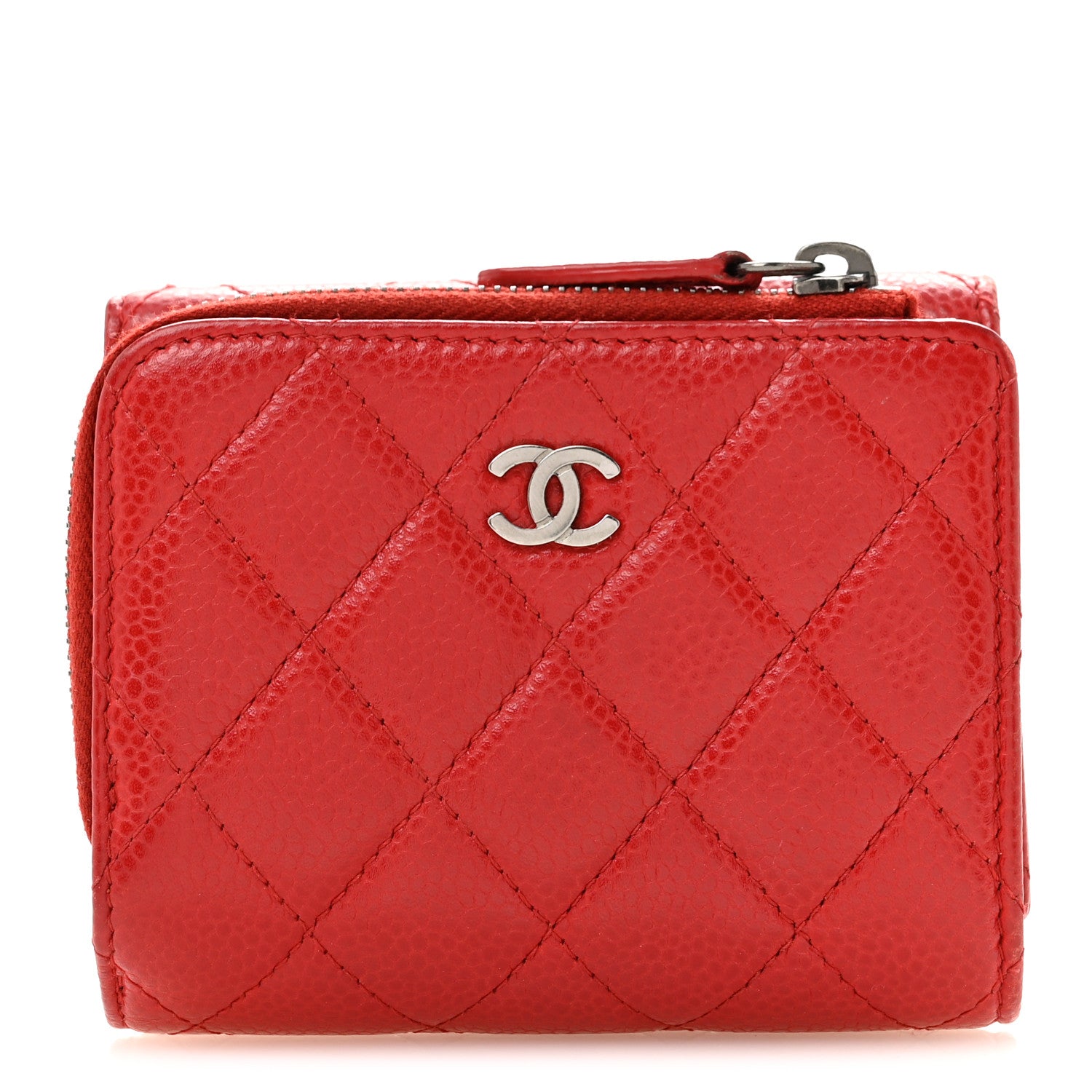Chanel Caviar Quilted CC Zip Tri-Fold Wallet Red 1 of 11