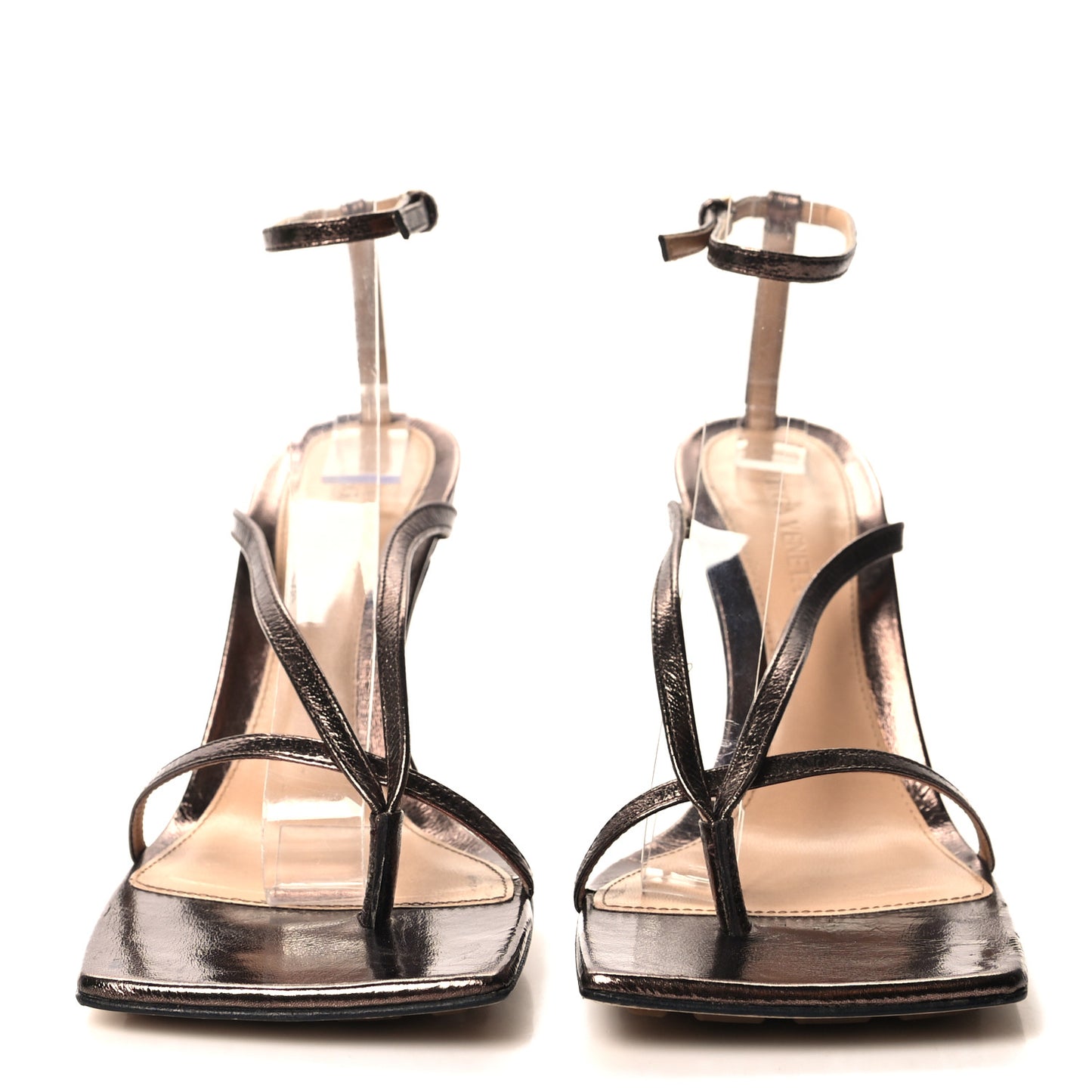Metallic Lambskin Stretch Multi Strap 90mm Sandals 36.5 Fondant