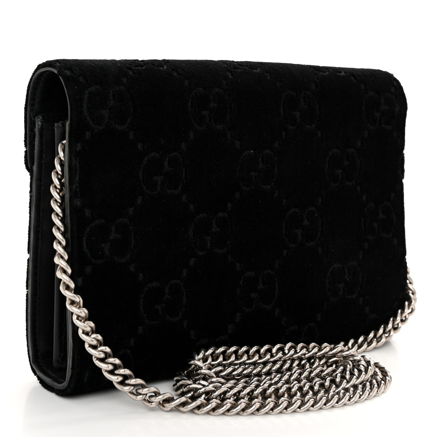 Gucci Velvet GG Monogram Mini Dionysus Chain Wallet Black 3 of 11