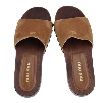 Miu Miu Suede Logo Slide Clogs 36 Cannella 2 of 10