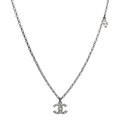 Chanel Pearl Crystal CC Pendant Necklace Ruthenium 1 of 4