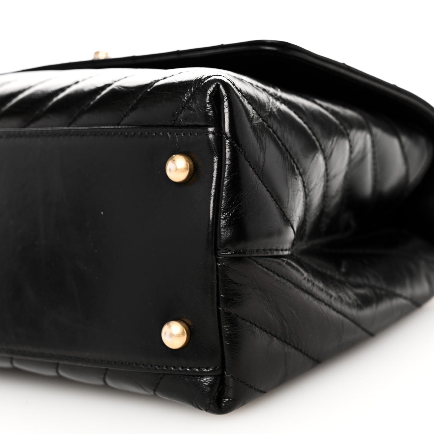 Calfskin Lizard Chevron Quilted Small Coco Handle Flap Black