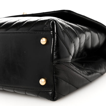 Chanel Calfskin Lizard Chevron Quilted Small Coco Handle Flap Black 10 of 10
