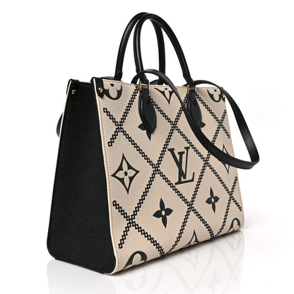 Louis Vuitton Empreinte Monogram Giant Broderies Onthego MM Cream Black 3 of 8