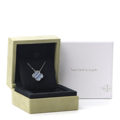 Van Cleef & Arpels 18K White Gold Chalcedony Vintage Alhambra Pendant Necklace 8 of 8