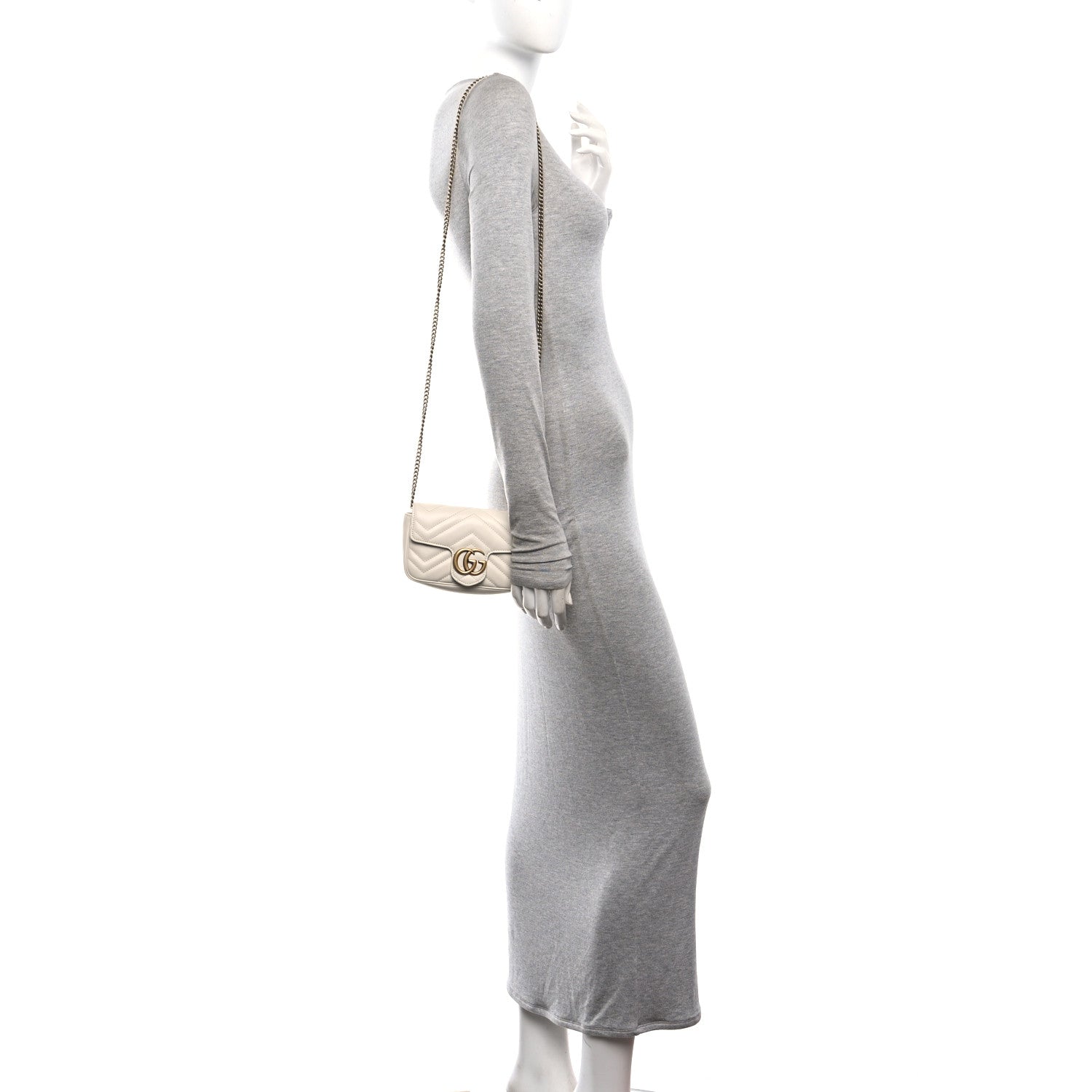 Gucci Calfskin Matelasse Super Mini GG Marmont Shoulder Bag White 2 of 11