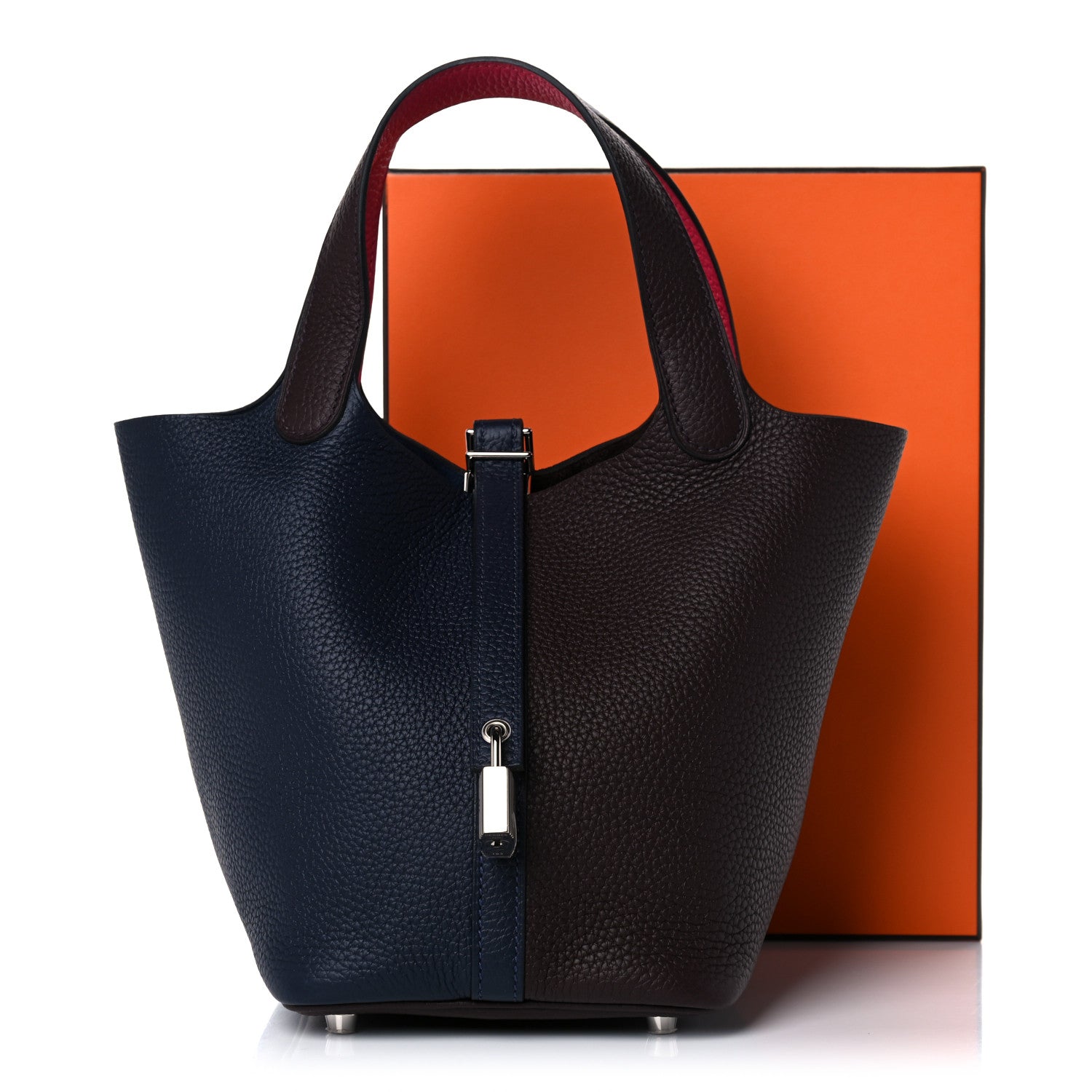 Hermes Taurillon Clemence Casaque Picotin Lock 18 PM Bleu Nuit Rouge Sellier Framboise 10 of 10