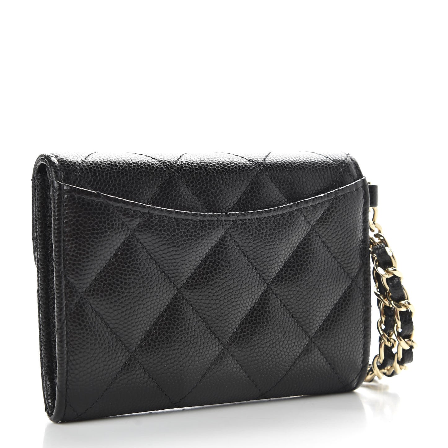Caviar Quilted Flap Card Holder Chain Wristlet Black