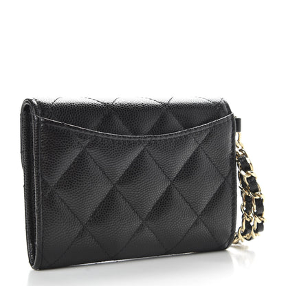 Chanel Caviar Quilted Flap Card Holder Chain Wristlet Black 3 of 9