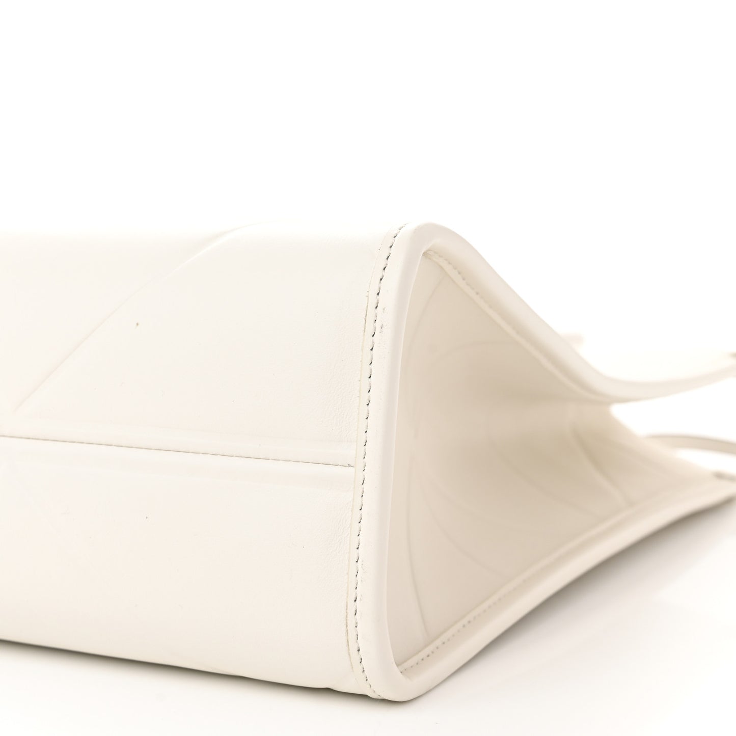 Soft Calfskin Triangolo Symbole Embossed Medium Tote White