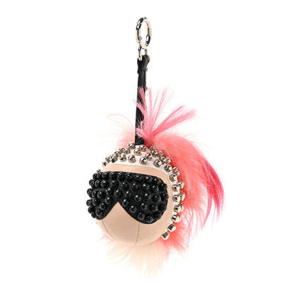 Fendi Shiny Nappa Goat Fox Fur Studded Punkito Karlito Bag Charm White Black Azalea 1 of 4