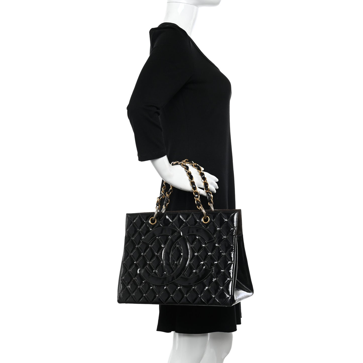 Patent Quilted Grand Shopping Tote GST Black