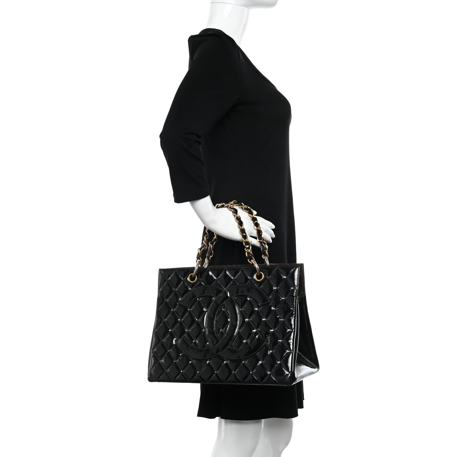 Chanel Patent Quilted Grand Shopping Tote GST Black 2 of 26