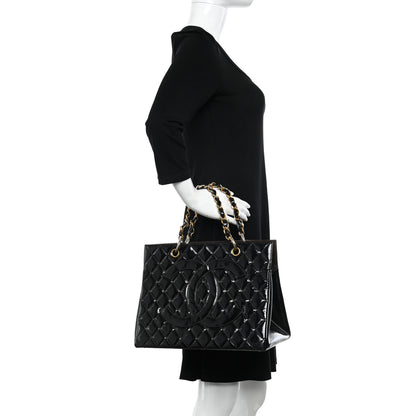 Chanel Patent Quilted Grand Shopping Tote GST Black 2 of 26