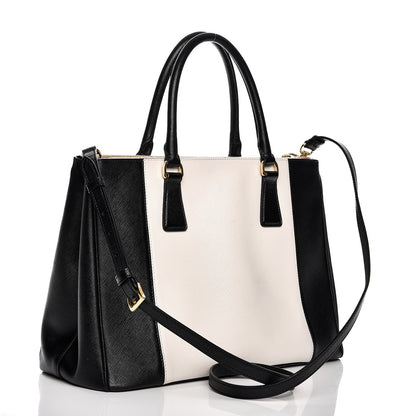 Prada Saffiano Lux Colorblock Medium Galleria Double Zip Tote Black Talco 4 of 14