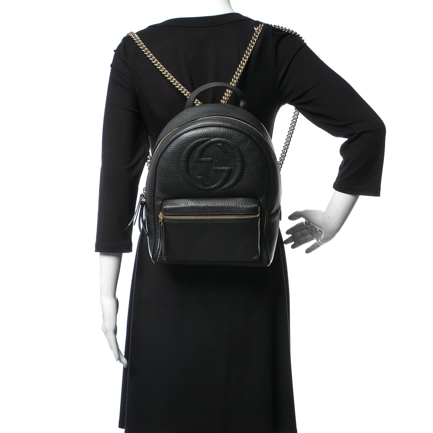 Pebbled Calfskin Soho Chain Backpack Black
