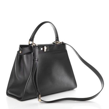 Fendi Vitello Seta Shiny Nappa Medium Peekaboo Iconic Satchel Black 3 of 9