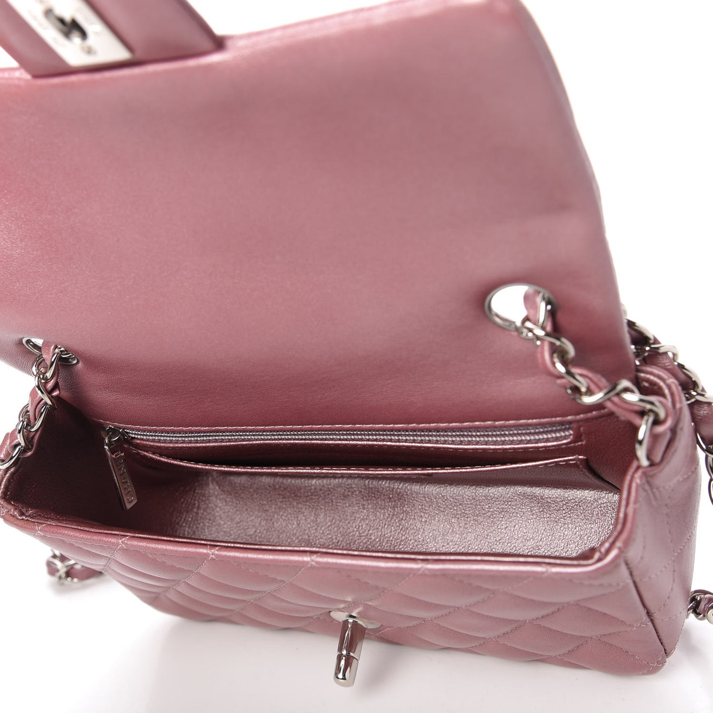 Metallic Lambskin Quilted Mini Rectangular Flap Pink