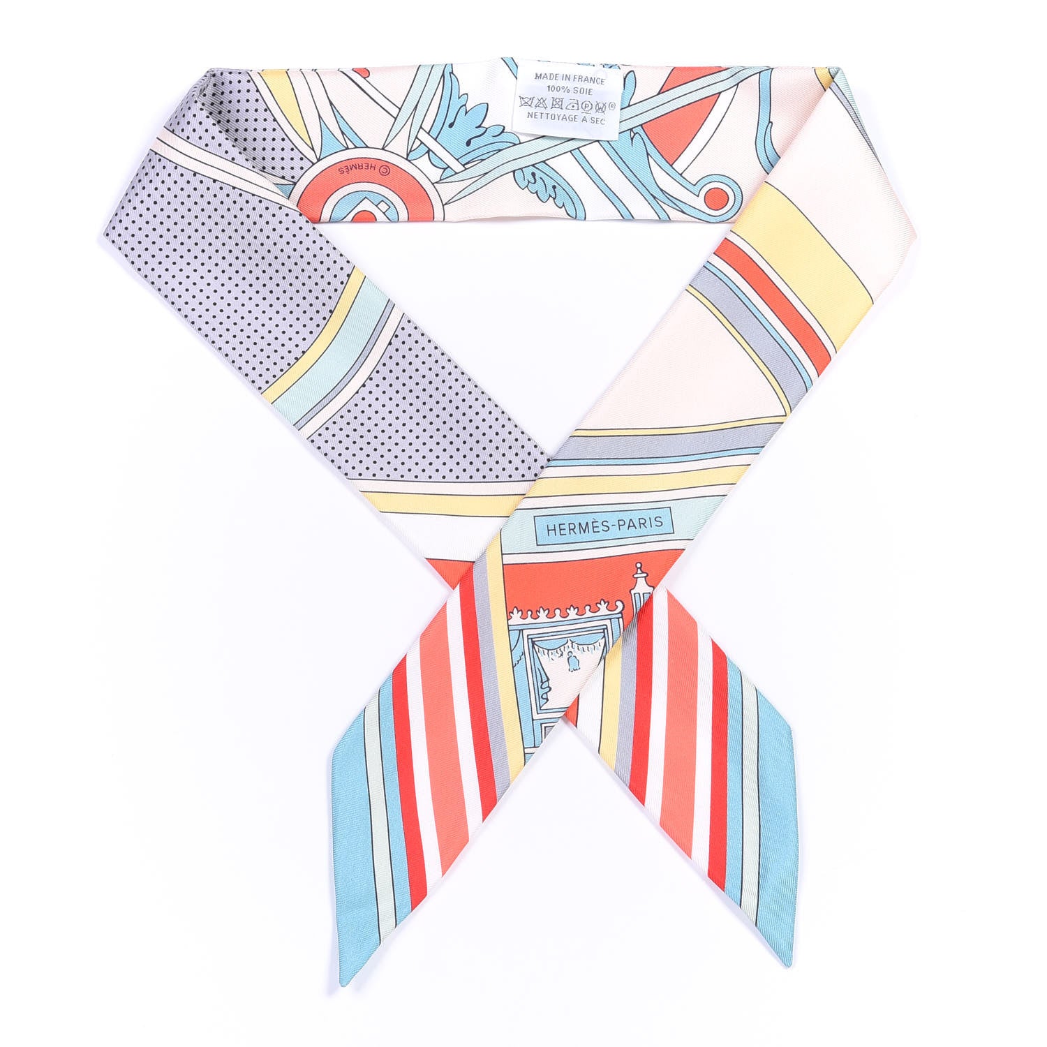 Hermes Silk Washington's Carriage Detail Twilly Creme Aqua Jaune 1 of 4