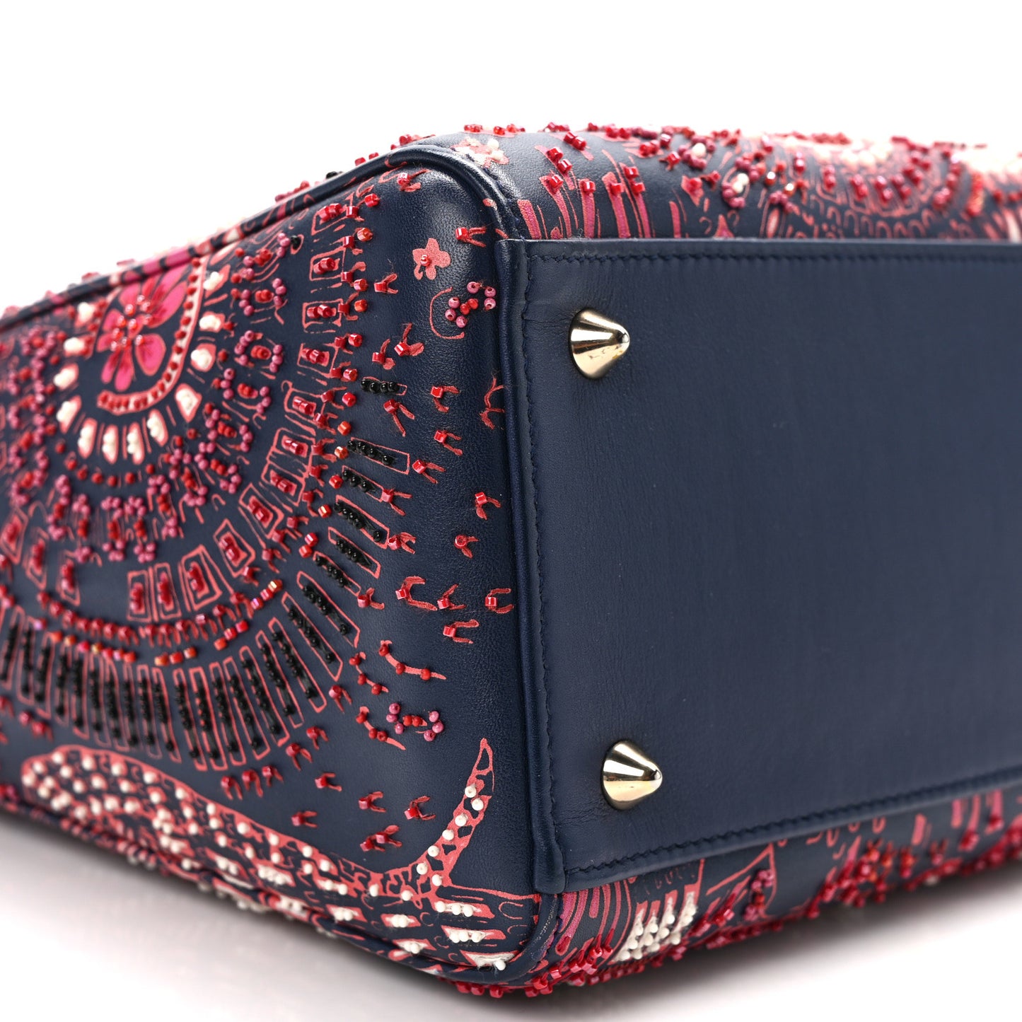 Smooth Calfskin Beaded Animals Medium Lady Dior Deep Blue Fuchsia