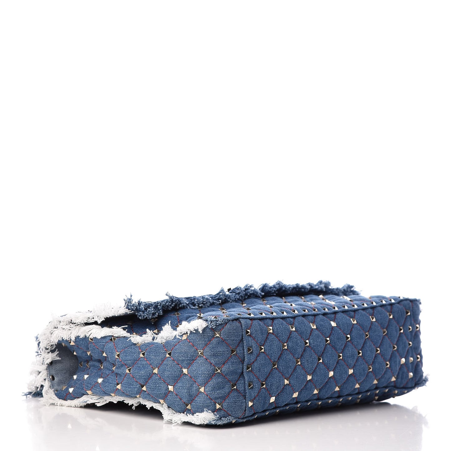 Denim Fringe Maxi Rockstud Spike Shoulder Bag Blue