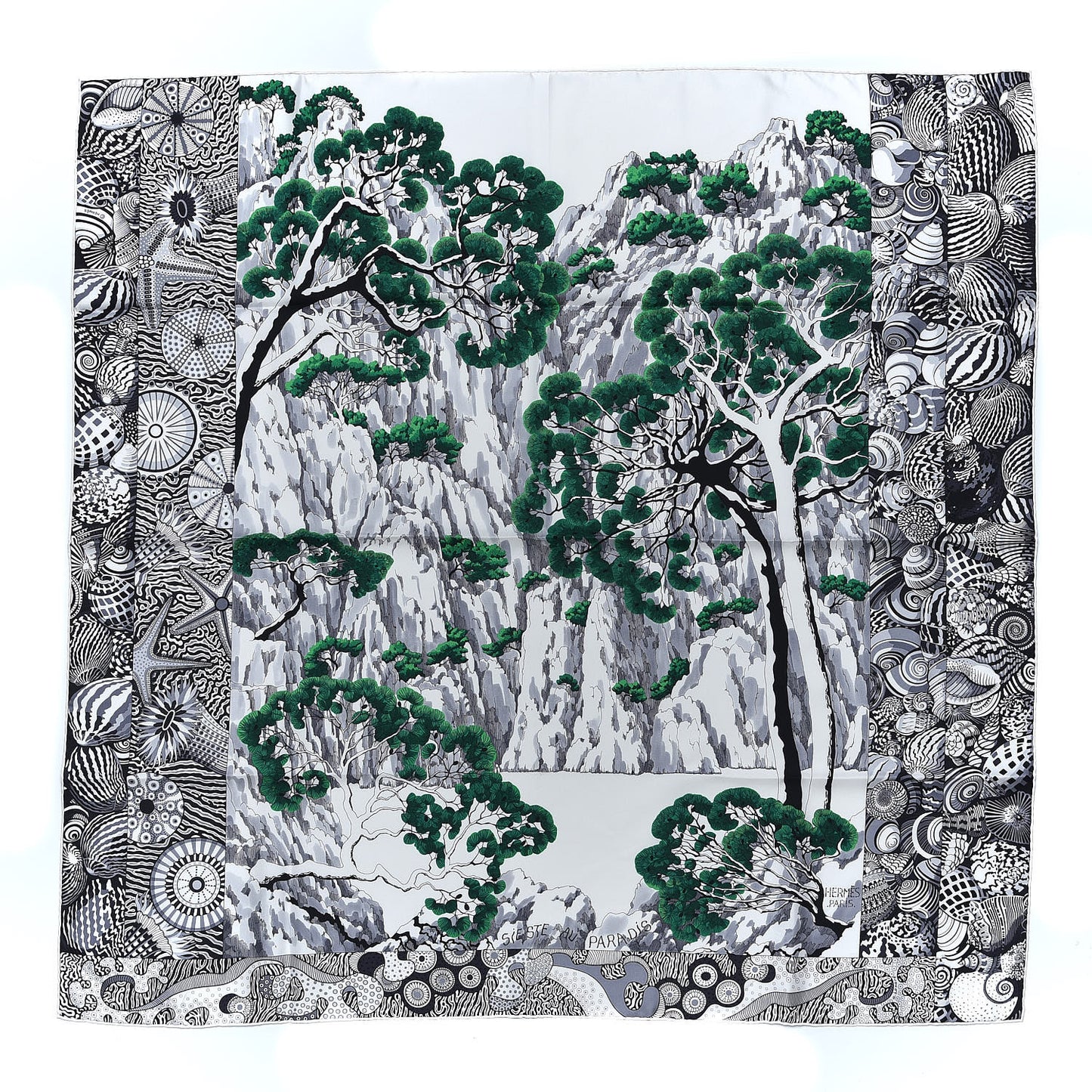 Silk Sieste Au Paradis Scarf 90 Black White Vert
