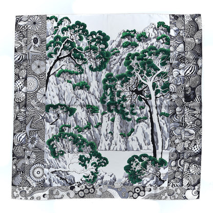 Hermes Silk Sieste Au Paradis Scarf 90 Black White Vert 1 of 4