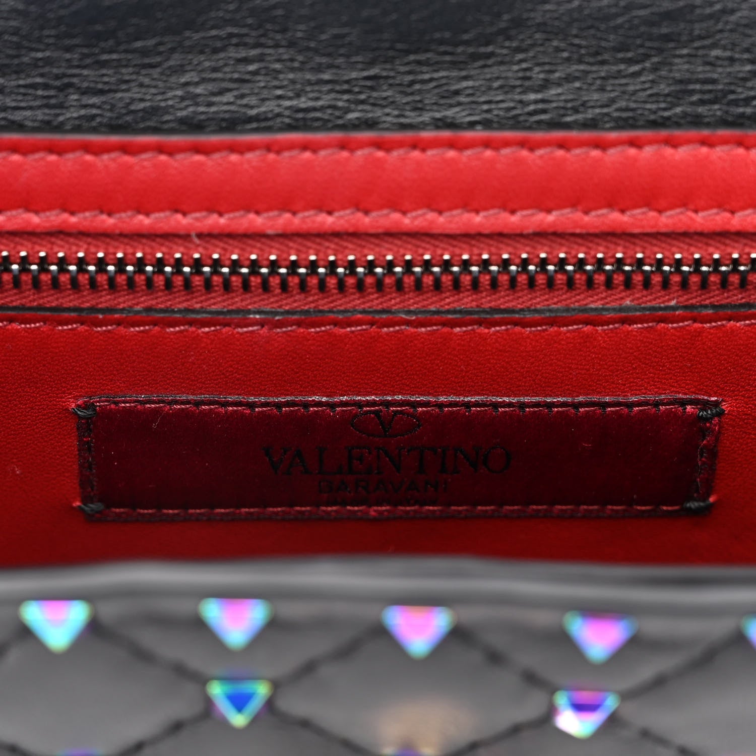 Valentino Garavani Lambskin Oil Slick Rockstud Spike Wallet on Chain Black 6 of 10